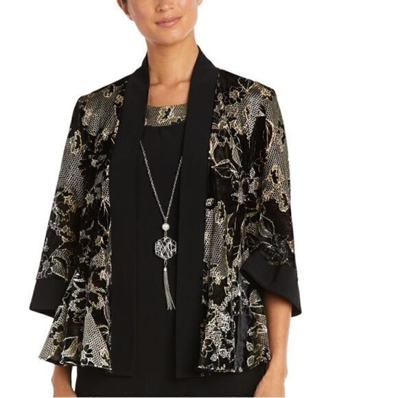 R&M Richards Womens Black-Ivory 1 PC Cocktail Party jacket Petites size 10, New - Picture 2 of 11